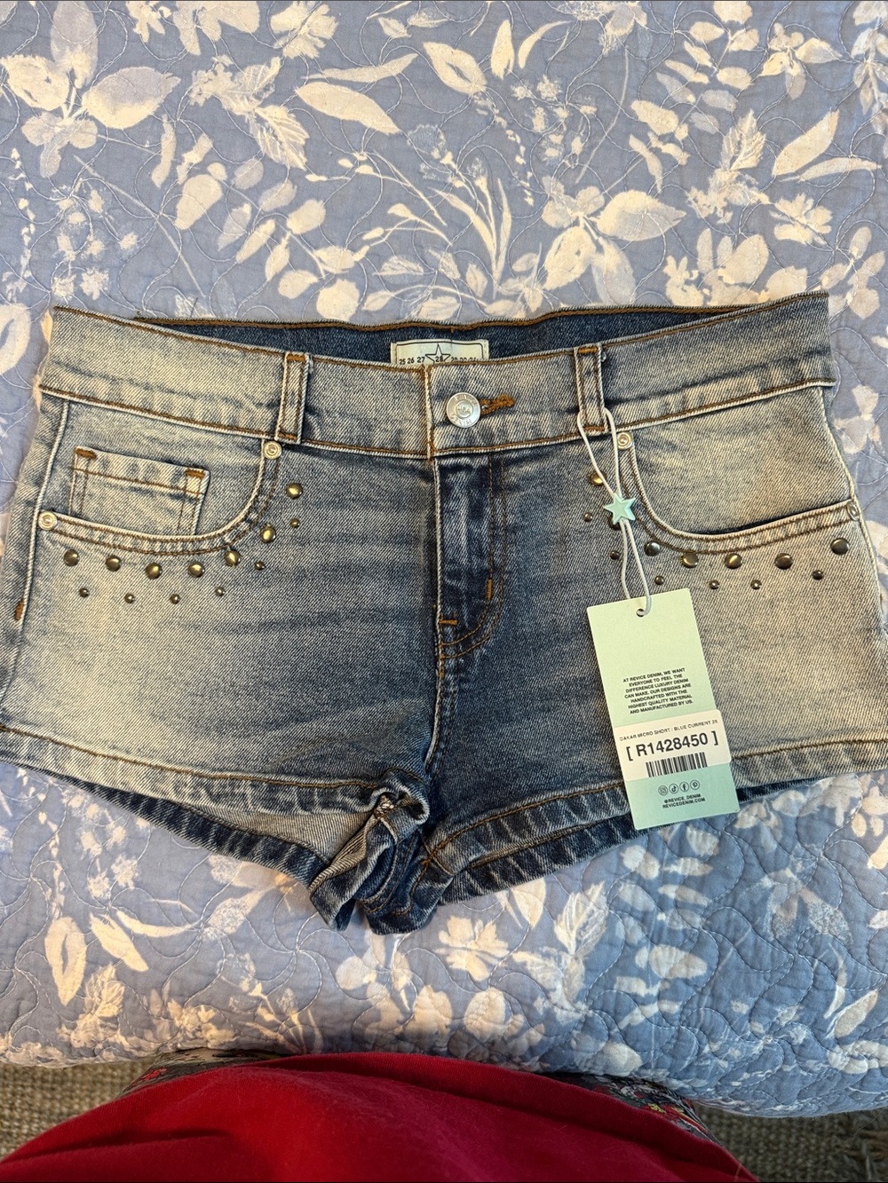 REVICE Light Blue Denim Jean Shorts with Stud Accents